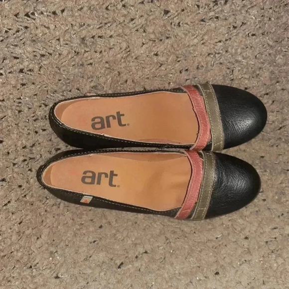 ART COMPANY- Black Leather Strappy Pump w/Rubber Block Heel-Sz 37-Near Mint - Picture 6 of 7